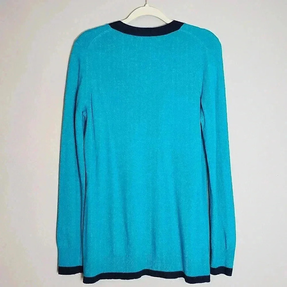 C. Wonder Button Down Cardigan Long Sleeve Teal Navy Blue Wool Alpaca NWT - Picture 7 of 10